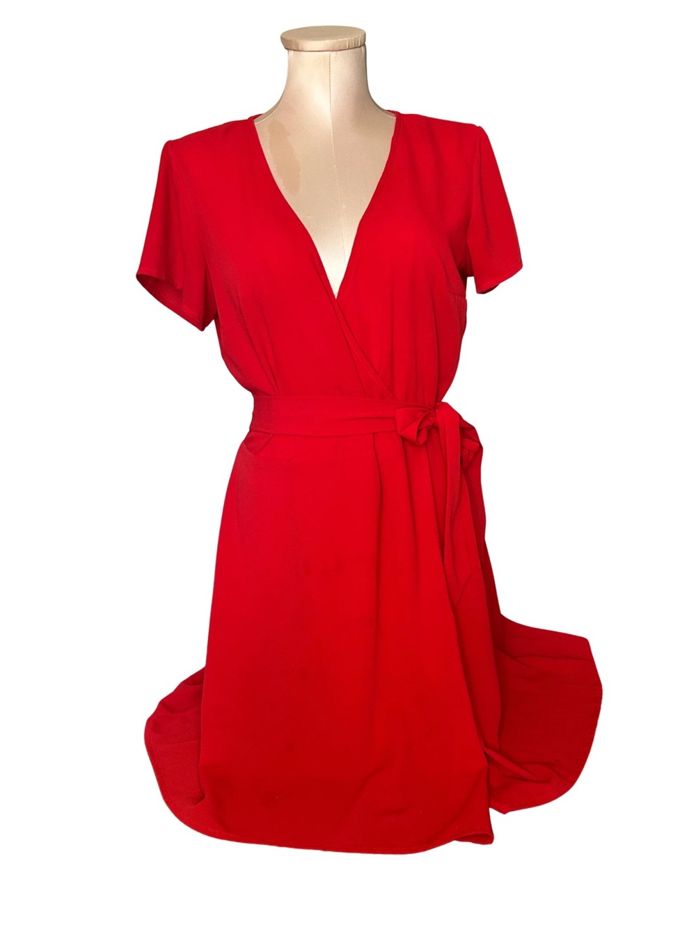 Red Wrap Dress with Waist Tie